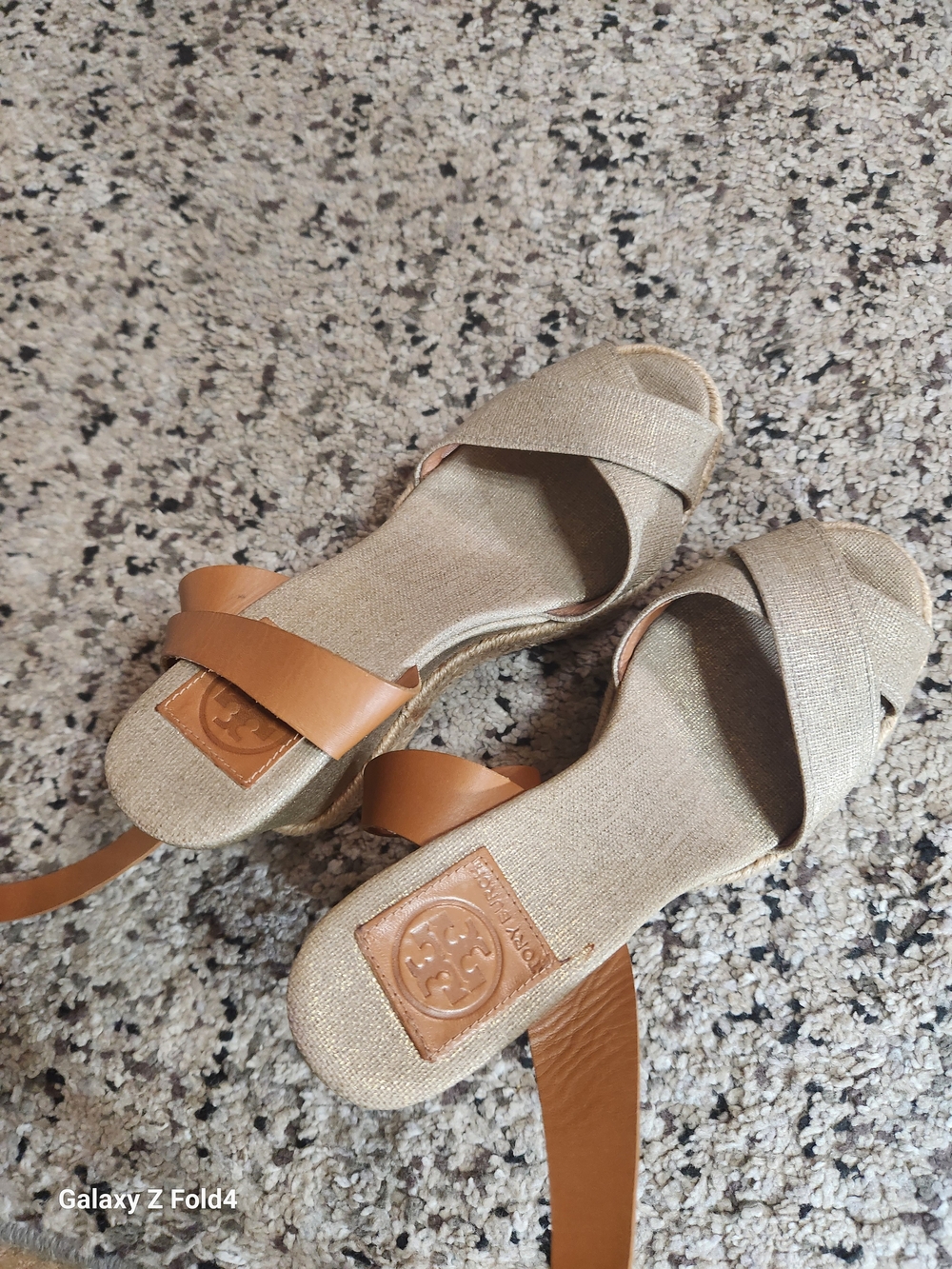 Tory Burch Women's Gold Espadrille Sandals with Tan Straps
